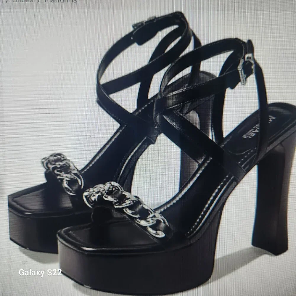 NWT Michael Kors Black Paola Chain Platform Black Leather 9.5. NIB - Picture 14 of 14